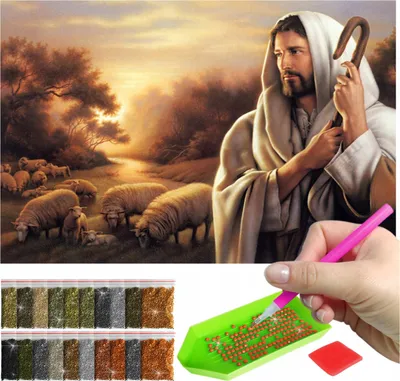 Produktbild von ARTULIO - Diamond Painting Set - Jesus als guter Hirte mit Schafen - 60 x 40 cm - Groß XXL - 5D Crystal Art, Bilder DIY