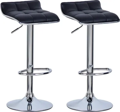 Immagine prodotto di Sgabello da bar Delio - Nero - Imitazione pelle - Altezza regolabile - Con schienale - Sgabello da bar - Sedia da cucina - Set di 2