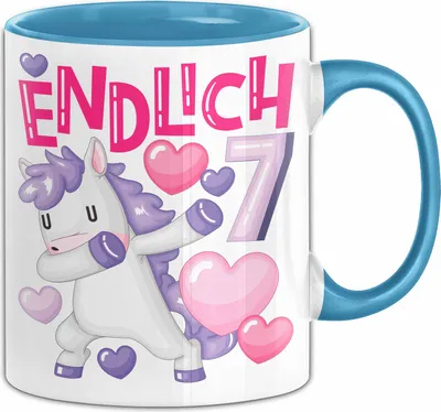 Produktbild von 7. Geburtstag Geschenk Tasse Becher Mädchen Einhorn Geburtstagsgeschenk Tochter Endlich 7 (Blau)