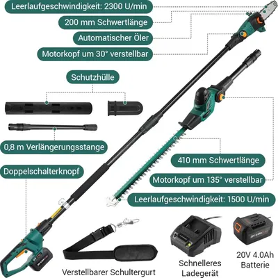 Productafbeelding van Accuhoogstamtakfrees en snoeischaar set, telescopische multitool voor boomverzorging