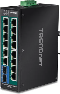Produktbild von TRENDnet TI-PG162 16-Port PoE+ Switch DIN-Rail Industrial Gigabit