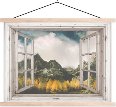 Produktbild von MuchoWow® Textilposter Aussicht - Herbst - Berg 60x45 cm mit holzfarbenen Rahmen - Bild