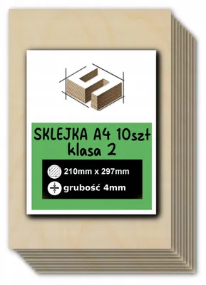 Zdjęcie produktu dla Sklejka brzozowa, formatki prostokątne do cięcia laserem i grawerowania – CNC, modelarstwo, pirografia, decoupage, malowanie, dekoracje i rękodzieło DIY – klasa 2 – A4, 21 × 29,7 cm (210 × 297 mm) – 4 mm – 10 szt.