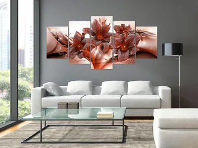 Produktbild von Akustikbild Abstrakt Blumen 200x100 cm Bilder Akustikschaum Hochleistungsschallabsorber Schallschutz Leinwand 5 tlg Wandbild Raumakustik Schalldämmung b-A-0270-b-n