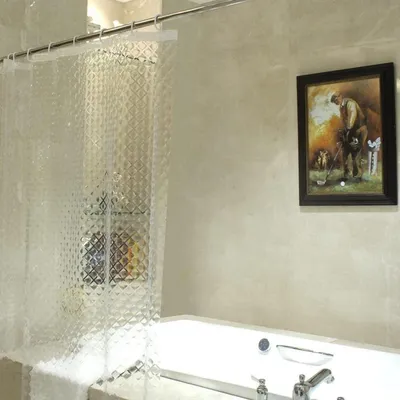 Image de Rideau de douche 3D Rhombus Transparent 100% Eva 120 x 200cm imperméable à l'eau incl. 8 anneaux