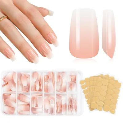 Produktbild von Press On Nails 120 Stück Rosa Gradient Rechtwinklig Wiederverwendbar Künstliche Fingernägel mit Kleber