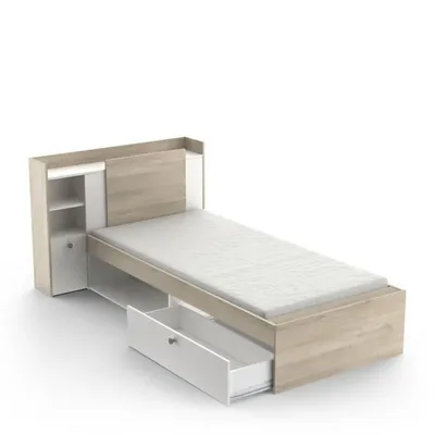 Produktbild von CALICOSY - Bett in 90x190/200 cm 1 Schublade und 1 Nische - L124,5 cm