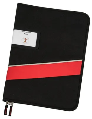 Produktbild von Schlüsselmappe aus Polyester, transparenter Etikettenhalter auf Vorderseite, abnehmbare Schlüsselclips mit zusätzlichem Schlüsselband, Schwarz, Größe 27,5 x 38,5 x 4 cm, Schlüssel bis zu 28, Verpackungseinheit: 1 STK