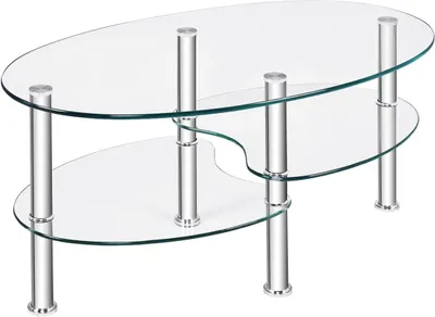 Image de Table en verre à 3 niveaux avec étagère transparente au design ovale moderne à trois niveaux