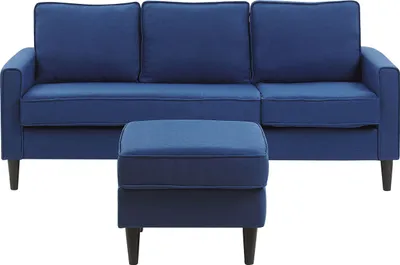 Obrázok produktu pre BELIANI Pohovka námornícka modrá látková čalúnená 3 miestna s taburetom mid century modern obývacia izba
