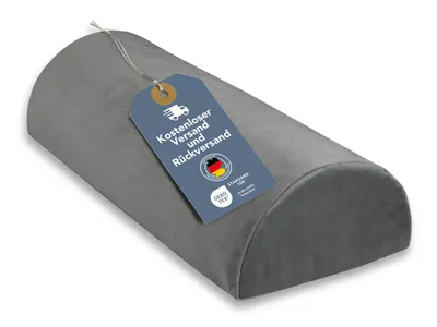 Produktbild von Kniekissen aus Memory Schaum | grau mit weichem Plüschbezug | Beinkissen | Nackenrolle halbrund | XDREAM