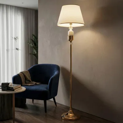 Obrázok produktu pre Stojacia lampa z kovu a látky, zlatá a biela