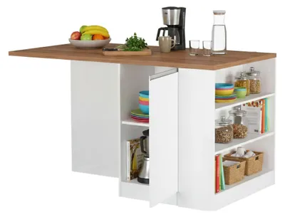 Produktbild von Kücheninsel Dcannaval, zusätzlicher Ablagetisch, Küchenschrank mit 2 Türen, 100 %  Italy, 160 x 90 x 90 cm, glänzendes Weiß und Eiche