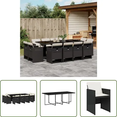 Produktbild von The Living Store 13-tlg. Garten-Essgruppe mit Kissen Schwarz Poly Rattan