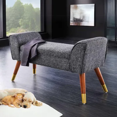 Produktbild von Elegante Sitzbank CAROLIN 90cm anthrazit Bouclé Armlehnen