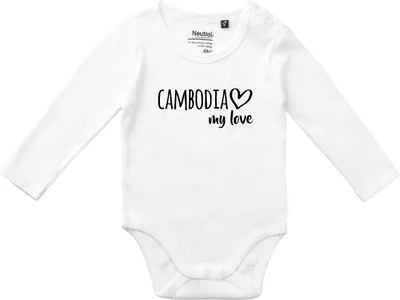 Produktbild von Huuraa Baby Body Cambodia my love 62 White  Baumwolle Fairtrade Langarmbody Geschenkidee