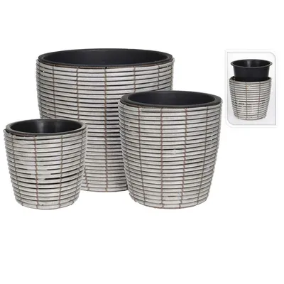 Produktbild von Progarden Blumentopf 3er Set aus Polyrattan Kunststoff grau/schwarz 36cm x 40cm