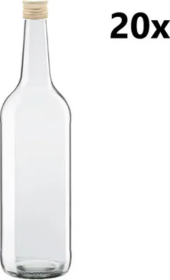 Obrázok produktu pre Fľaša na ALKOHOL 1000 ml číra 20 ks vrátane zlatých uzáverov, počet kusov v balení: 20