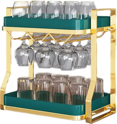 Produktbild von Heikoeco® Tassenhalter mit 2 Ebene, Weinglashalter zum umhängen, Tassenhalter Stehend für Becher, Kaffeetassen mit abnehmbarer Platte, Weingläser