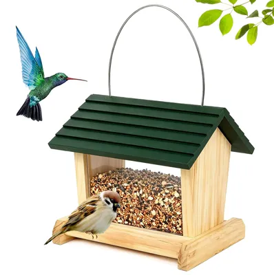 Image de Maison à oiseaux en bois, suspendue, dimensions : 18,3 x 17,5 x 17,5 cm, pour petits oiseaux, idéale pour balcon et jardin