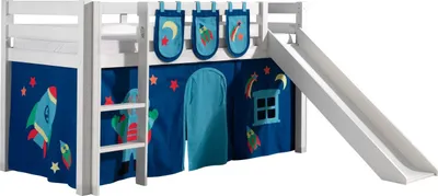 Produktbild von Spielbett  Pino mit Rutsche und Textilset Kiefer Weiß