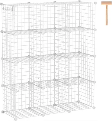 Produktbild von Regalwand 12 Fächer, Metall, weiß, 36,6 x 12,4 x 48,4 Zoll, für Schlafzimmer