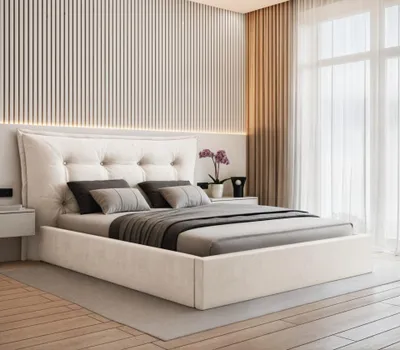 Produktbild von VALLH Polsterbett Bett 180x200 mit bettkasten Beige Samt - Kissenkopfteil mit lattenrost (Bella Piano 01)