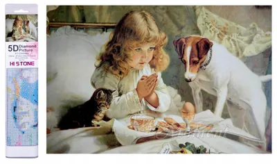 Produktbild von DIAMENTMOZAİK: Bild mit Diamanten. Motiv: Kind, Hund und Katze