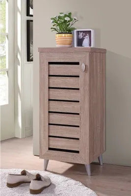 Image de Meuble de rangement pour votre entrée ALANYA avec porte ajourée, couleur chêne Sonoma.