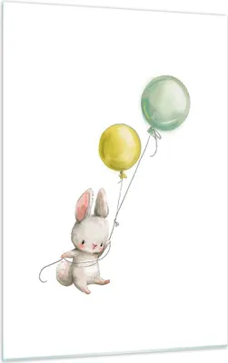 Produktbild von Bilder auf glas - Einteilig - Häschen Luftballons Kinder - 50x70cm - Glasbilder - Wandbilder - Bilder - zum Aufhängen bereit - Wanddekoration aus Glas - Glas Bilder - Wandbild auf Glas - GPA50x70-4731