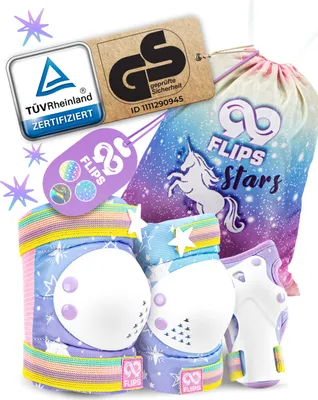 Produktbild von Inliner Schoner Kinder Set - Rheinland GS  mit EINHORN Beutel für Skateboard und Inline Skates - Knieschoner, Ellenbogen Schoner und Handschützer
