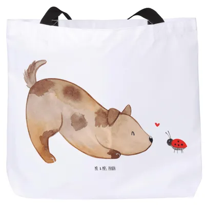 Produktbild von Mr. & Mrs. Panda Tote Bag Hund Marienkäfer - Weiß - Geschenk, Schultasche, Mischlinghund, Tasche, Reisetasche, Hunderasse, Sprüche, Hunde, Laptoptasche, Strandtasche