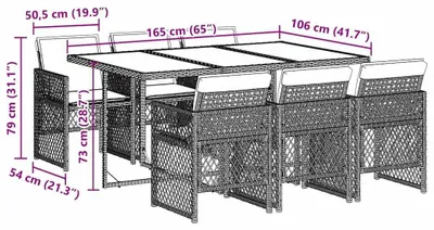 Produktbild von vidaXL 7-tlg. Garten-Essgruppe mit Kissen Grau Poly Rattan