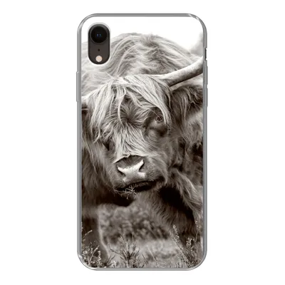 Produktbild von MuchoWow® Handyhülle Schutzhülle Hülle für iPhone XR Schottischer Highlander - Schwarz - Weiß - Hörner Silikon Softcase Handy Hülle - Schutzdeckel