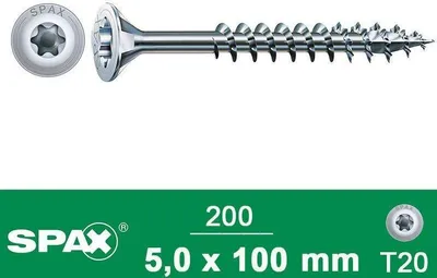 Produktbild von Spax -Universalschraube 5,0x100/61 T20 SK Stahl galv.zn VE=200 (Pack mit 200 St) (0191010501005)