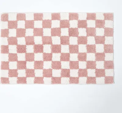 Produktbild von HOMESCAPES Rutschfeste Badematte rosa-weiß mit Schachbrett-Muster, 50 x 80 cm