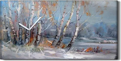 Produktbild von Wandkunst Leinwand Bild Uhr Geräuschlos 60x30 Ölgemälde Wald Bäume Winter - weiße Hände