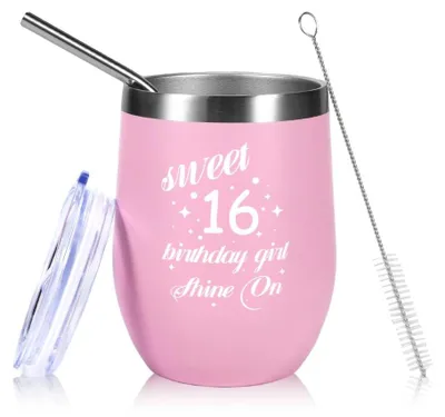 Kaffeebecher Sweet 16, Edelstahl, 350 ml, rosa, auslaufsicher