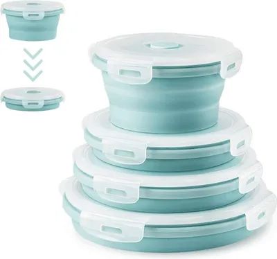 Produktbild von Famanu Lunchbox Set - Faltbare Lebensmittelbehälter - 4 Stück - Blau - 350ML-1200ML