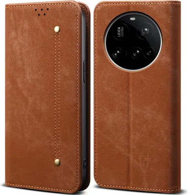 Immagine prodotto di Custodia per Xiaomi 15 Ultra, custodia a portafoglio in pelle con chiusura magnetica e supporto marrone