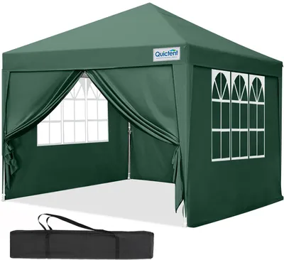 Produktbild von Quictent Pavillon 3x3m Faltpavillon mit 4 Seitenteilen, Wasserdicht Gartenpavillon mit Rolltasche, Partyzelt Gartenzelt, Grün