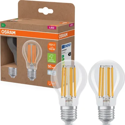 Produktbild von 2er Pack OSRAM LED Lampe LAMPS ENERGY CLASS A höchste Filament CLASSIC A 7.2W 840 Clear E27 Neutralweiss 4099854259838