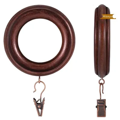 Holz-Gardinenringe mit Clips, 20 Stück, 7,6 cm, Buchenholz, Retro Braun