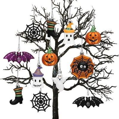12 Halloween-Ball-Ornamente, unzerbrechlich, Hängekugeln, bunt