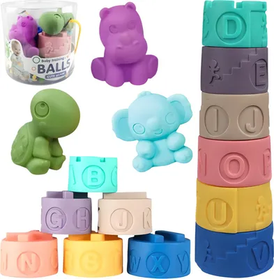 Produktbild von Bälle, Bausteine, sensorische Bälle zum Stapeln, Anti-Stress, bunt, 9 Stück