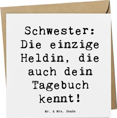 Produktbild von Mr. & Mrs. Panda Grußkarte Spruch Schwester Heldin - Weiß - Geschenk, faltkarte, Geschwister, Geschenke, Jubiläen, anlasskarte, Familie, doppelkarte, Erinnerungen