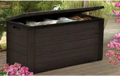 Produktbild von Aufbewahrungsbox Garten, 300 L, 120 x 46 x 58 cm, Braun Holzoptik, Gartenbox, Kissenbox, Auflagenbox