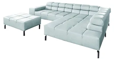 Produktbild von KAWOLA Sofa NELSON Ecksofa Leder hellblau mit Hocker Recamiere rechts