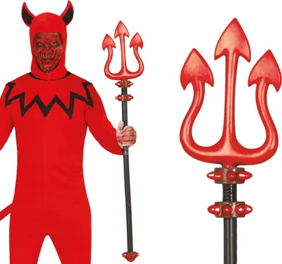 Obrázek produktu pro Démonský trojzubec Halloween Červená ďábelská zbraň Kostýmový doplněk 100 cm Zloduch, Barva: pestrobarevná