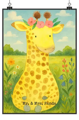 Produktbild von Mr. & Mrs. Panda Bild Giraffe Blumenkranz Design DIN A2 - Weiß - Geschenk, Selbstliebe, drucke, kunstdruck poster, Freundin, wanddeko, Wandbild, Abenteurer, Afrika